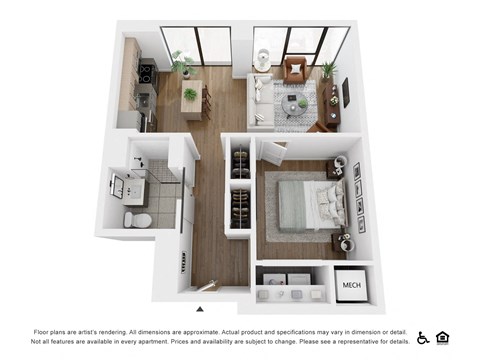 Floor plan for studio, 1 bath, 647 sqft